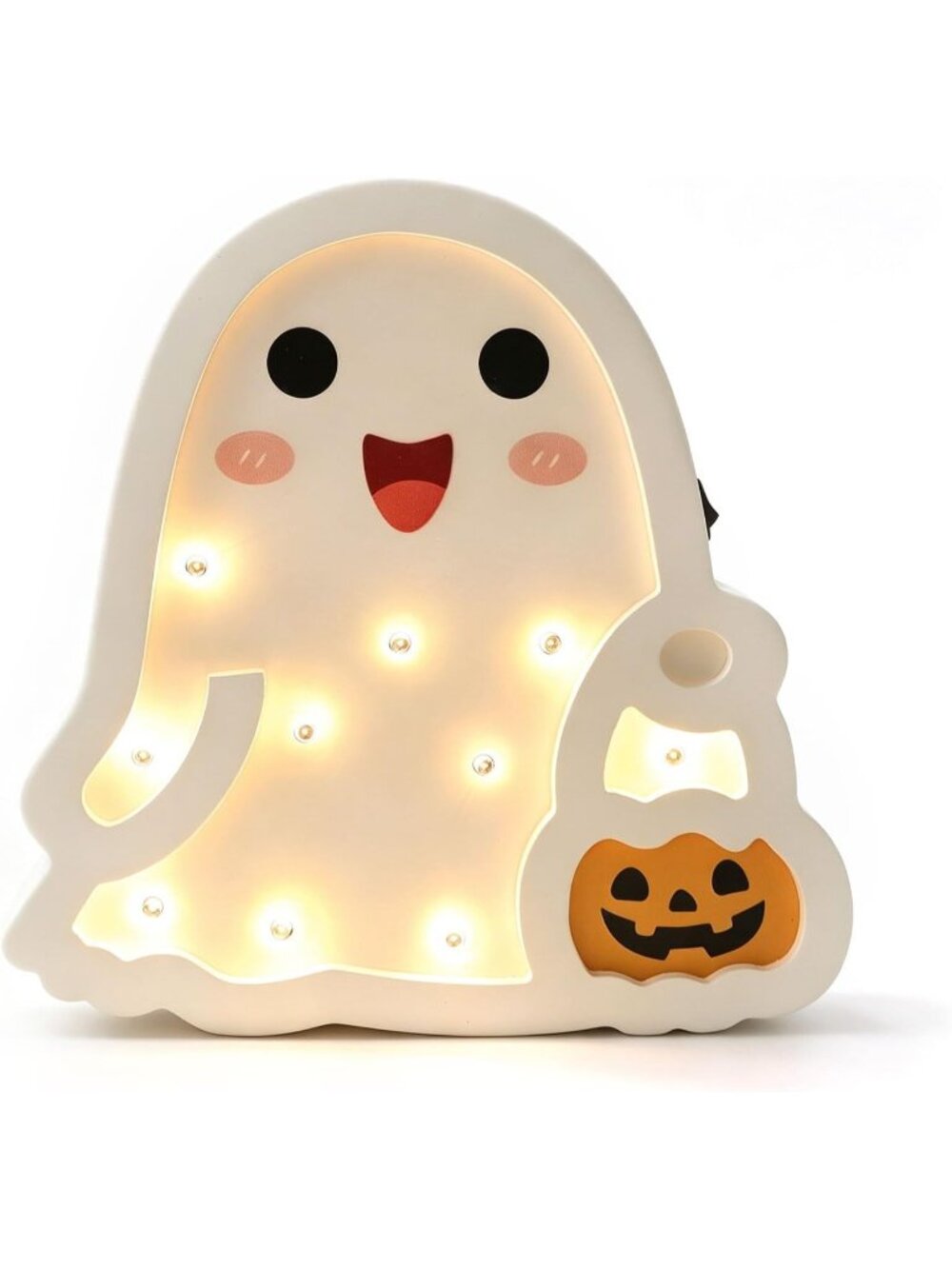 Halloween Wooden Table Decoration 7.8" Light Up Ghost Tabletop Wooden Ornament